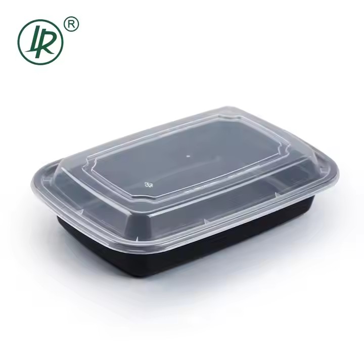 Hot Selling 770ml Clear Lid Black Base Rectangular Disposable PP Food Box, Microwaveable Plastic Take Away Food Containers